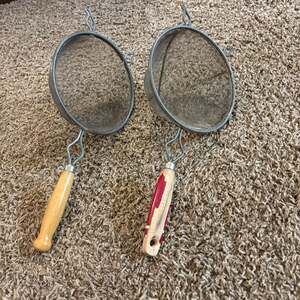 Vintage Metal Mesh Strainers with Wooden Handles - Set of 2